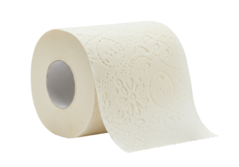 Embossed toilet paper roll isolated PNG on transparent background, soft absorbent tissue for bathroom and hygiene use
