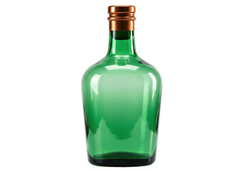 Green glass bottle isolated PNG on transparent background, vintage style liquor container for product mockups and design