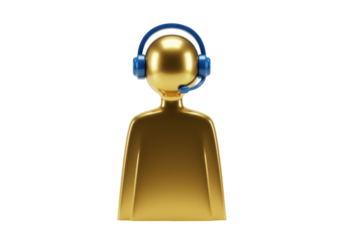 Golden customer service agent PNG isolated on transparent background, call center support representative with headset