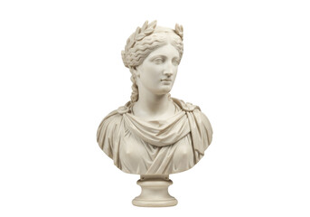 Obraz premium Antique bust of a woman with laurel wreath isolated PNG, classical sculpture on transparent background for art and design projects
