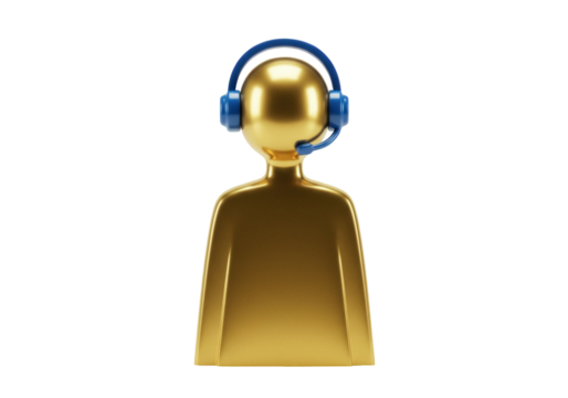 Golden customer service agent PNG isolated on transparent background, call center support representative with headset - Powered by Adobe