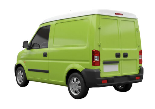 Lime green delivery van PNG isolated on transparent background, commercial vehicle for transport and logistics, cargo service automobile