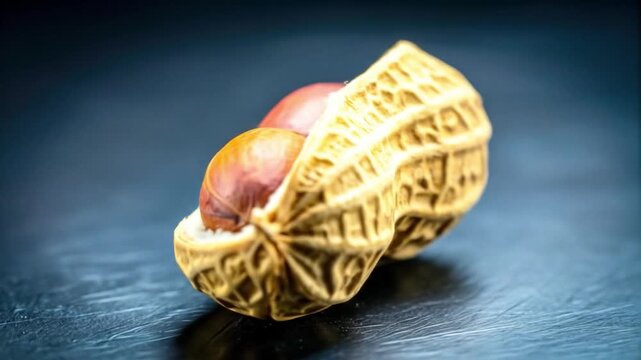 Close up of a peanut in shell with light and shadow