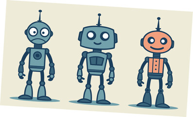 Obraz premium Three cartoon robots with different emotions standing together