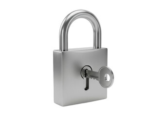 Fototapeta premium Metal padlock with key isolated PNG, security and protection concept for graphic design and web projects on transparent background