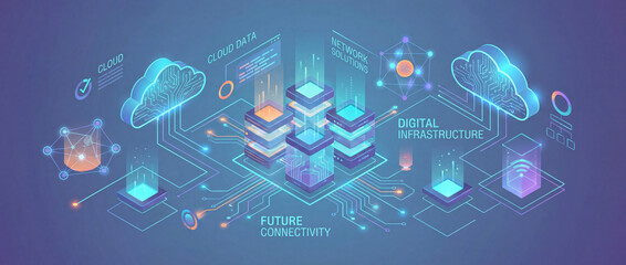 Futuristic Cloud Computing Business Data Vector