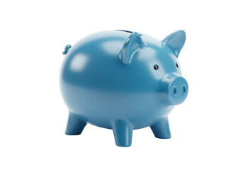 Blue piggy bank isolated PNG on transparent background, savings and investment concept for financial planning and money management