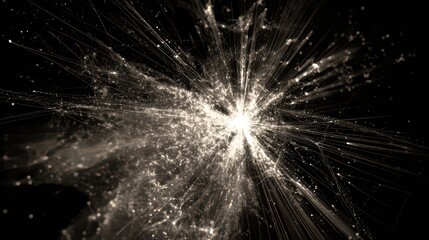 Obraz premium Golden Particles Bursting Outward in Radial Pattern on Dark Backdrop Creates Abstract Futuristic Texture