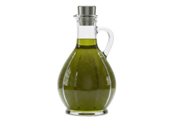 Olive oil in glass bottle isolated PNG, healthy cooking ingredient for Mediterranean cuisine and salad dressing on transparent background