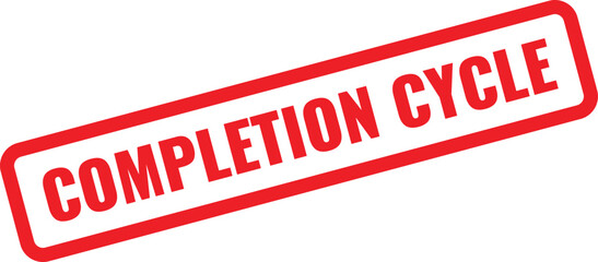 Red Rectangular Stamp With White Text Completion Cycle On White Background Keywords: completion