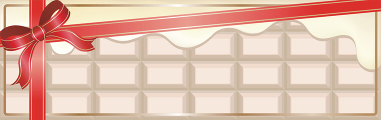 Luxury chocolate banner frame illustration with ribbon and melted chocolate for Valentine's Day or gift background