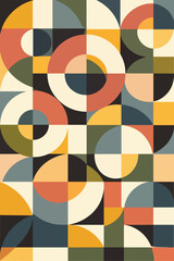 Mid century modern geometric pattern featuring circles and squares in a warm muted color palette for abstract design