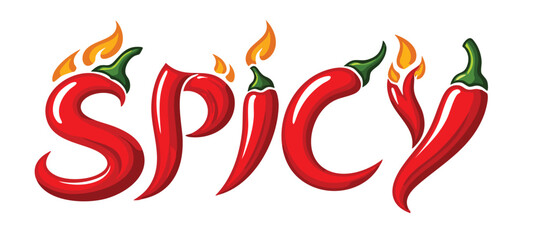 Spicy Chili Pepper Logo Collection with Flame Elements, Hot Food Vector
