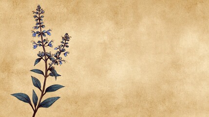 hyssop. Stylized illustration of a hyssop plant on parchment, reminiscent of a medieval manuscript. event programs, museum guides, designed for cultural heritage projects and event programs.