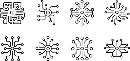 Collection of stylized circuit board and symbols