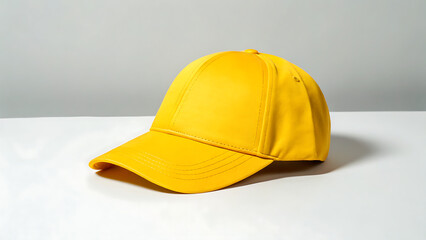 Fototapeta premium Bright yellow baseball cap on white surface