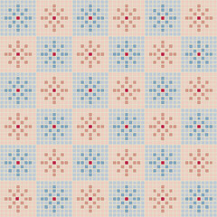 flowers of hand drawn squares. vector seamless pattern. blue, pink repetitive background. modern decorative art. geometric fabric swatch. embroidery template. textile design. home decor