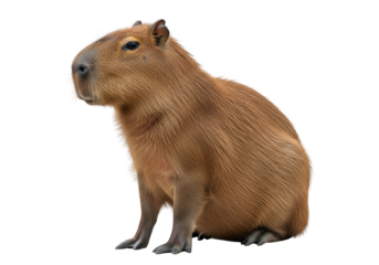 Capybara rodent mammal sitting posture with brown fur on transparent background