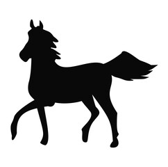 Vector illustration of a silhouette horse icon walking in a flat design style.