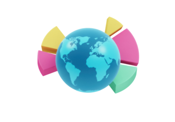 Global market share isolated PNG on transparent background, world economy pie chart for business and finance presentation