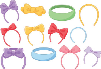 colorful vector illustrations of headbands and bows for fashion, kidswear, costume design, and styling projects