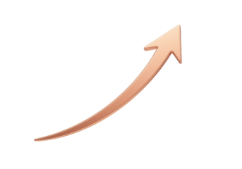 Rose gold arrow pointing up isolated PNG, growth concept for business success and financial progress on transparent background