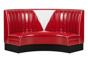 Red and white vinyl booth seating for diners and restaurants on transparent background