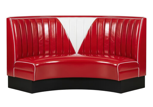 Red and white vinyl booth seating for diners and restaurants on transparent background