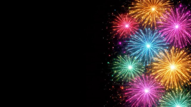 Colorful Fireworks Exploding in Night Sky on Black Background Seamless Loop