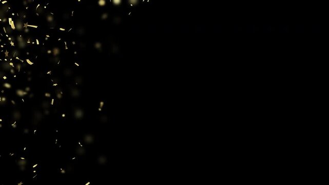 Animation of sparkling gold confetti on transparent background with depth of field.