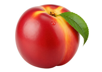 Fresh red and yellow nectarine with leaf isolated PNG, juicy stone fruit for healthy eating and...