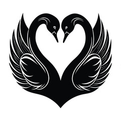 Two Black Swans Forming a Heart Shape with Wings Spread birds animals