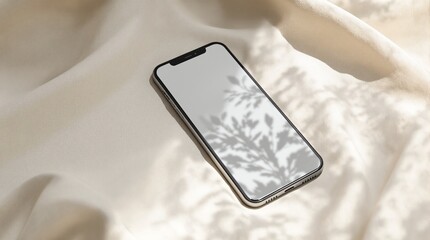 Modern Smartphone Mockup on Textured Fabric with Natural Light and Shadow Overlay