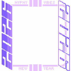 Happy New Year 2026 Decoration Frame Background in White, Pixel Art  Y2K Style Purple Tone