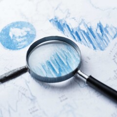 Magnifying Glass on Financial Charts and Graphs, Analyzing Data and Statistics with Magnification