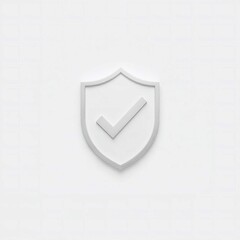 White Shield with Checkmark Symbol, Security and Protection Icon on Light Background