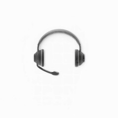 Black Headset with Microphone, Isolated on White Background, Communication Device