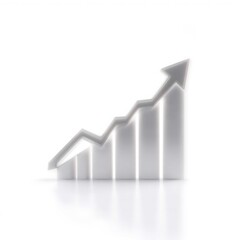 Growing Business Success, Increasing Profits, 3D White Bar Graph with Upward Trend Arrow