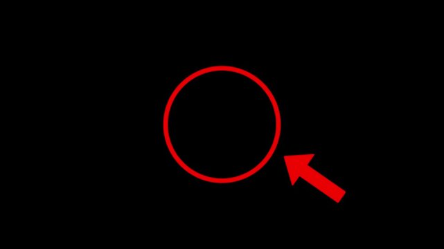 Red circle spotted with arrow highlight motion graphic animation transparent background. red circle line direction concept