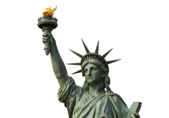 Statue of Liberty isolated PNG on transparent background, iconic American symbol of freedom and democracy, New York landmark, bronze sculpture, torch
