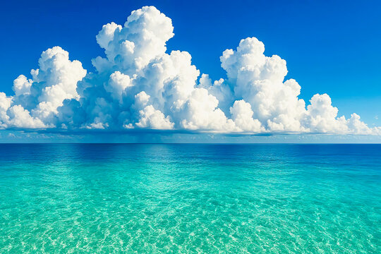 Majestic White Cloud Formations over Tropical Sea Horizon