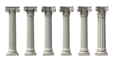 Obraz premium Set of six ancient greek columns isolated on transparent background