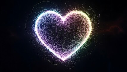 Glowing heart shape with vibrant colors and sparkling lines