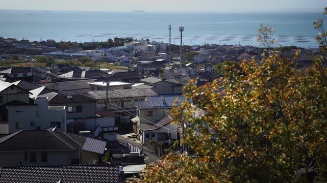 The View of Nishinokuchi Station from Afar (Aichi, Prefecture, Japan)