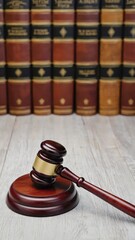 Law books and judge gavel, legal education and legislation background