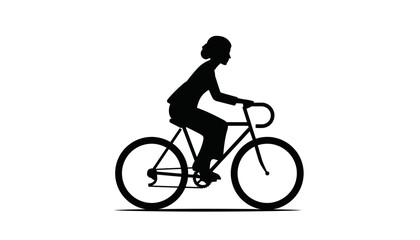 Obraz premium Silhouette of a woman riding a bicycle, depicting healthy lifestyle and outdoor activity.