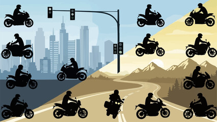 Collection of diverse motorcycle riders in various settings.