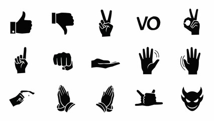 Collection of Hand Gestures and Symbols Icons Set.