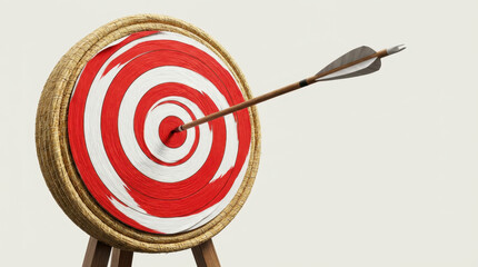 An arrow hitting the bullseye of a red and white archery target, symbolizing success and precision.
