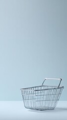 Shopping basket on blue background, online store and retail concept